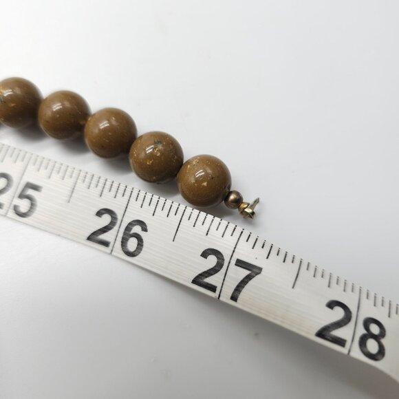 Vintage Acrylic Brown Gold Beaded Necklace Textured Gold Tone Accents - Picture 7 of 7